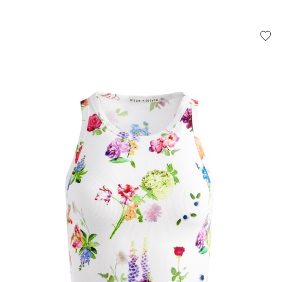 Alice + Olivia White Floral Ribbed Crop Tank with Pastel Blooms - Picture 3 of 6